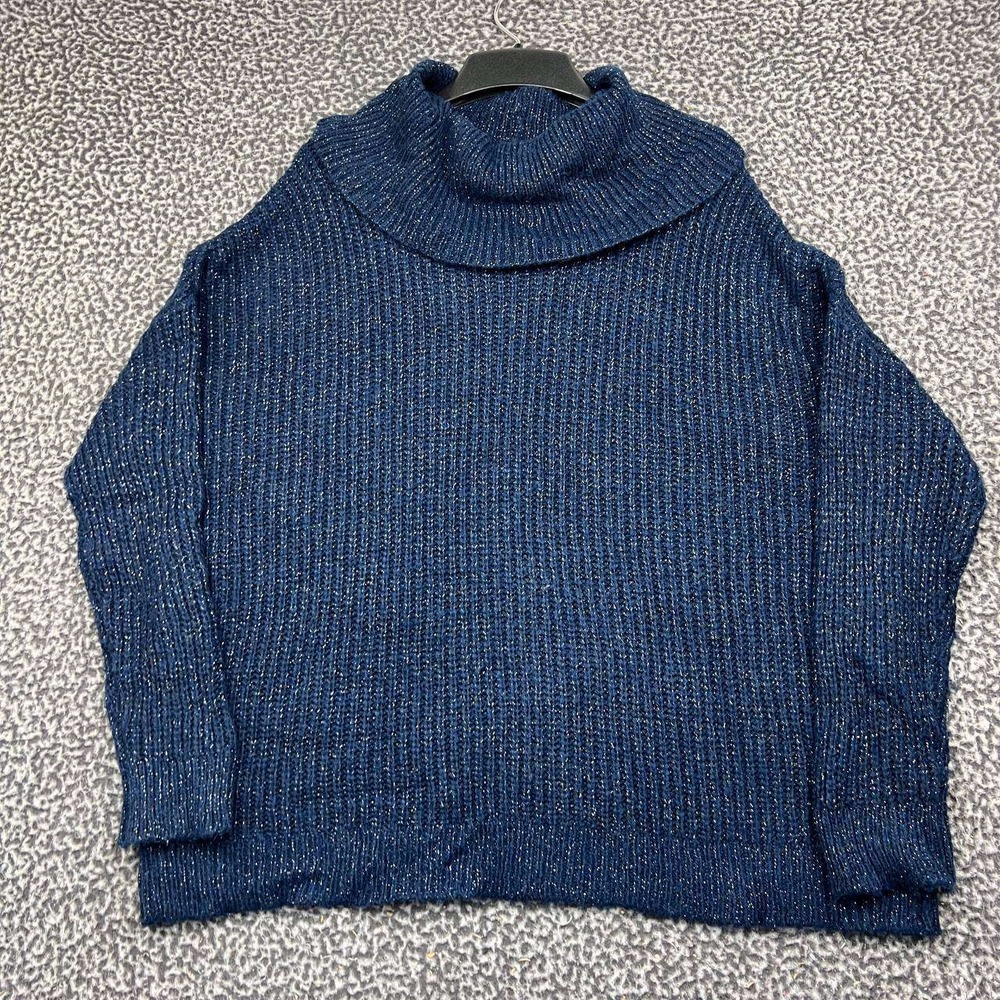 a.n.a A New Approach Sweater Women Medium Blue Metallic Shimmer Cowl Neck Knit M